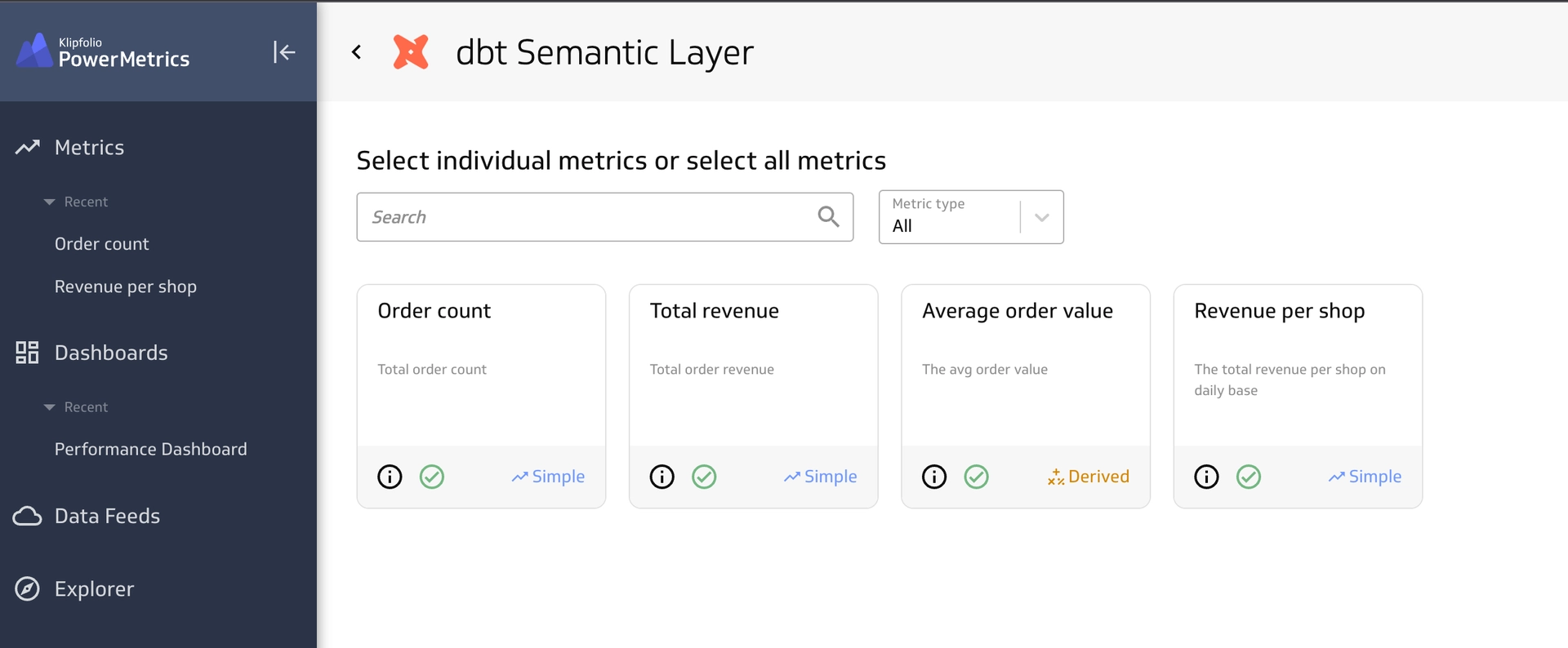 Klipfolio Metric Selection